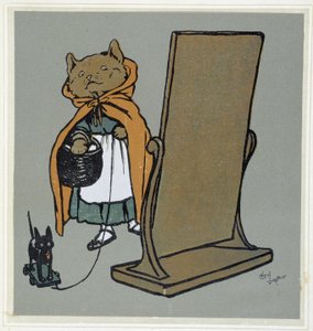 Katze vor ihrem Spiegel - Zeichnung von Cécil Aldin von Cecil Charles Windsor Aldin