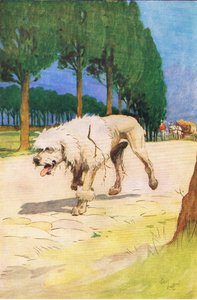 Moufflou (aus der Geschichte Moufflou), Illustration aus A Staircase of Stories, veröffentlicht von Thomas Nelson & Sons Ltd in den 1940er Jahren (Farblitho) von Cecil Charles Windsor Aldin