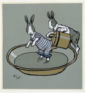 Kaninchen nehmen ein Bad - in „Merry Party“, ill. von Cécil Aldin, ed. Hodder & Stoughton, London von Cecil Charles Windsor Aldin