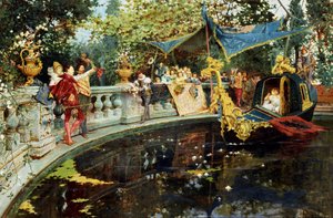 Die Abreise von Cesare. Unterhaltung am englischen Hof: Bootsfahrt in einem Becken