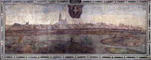 Ansicht der Stadt Wien, Österreich. Ansicht der Städte des Habsburgerreiches. Fresko des Michelozzo-Hofes im Palazzo Vecchio in Florenz. Gemälde von Sebastiano Veronese Giovanni Lombardi, Cesare Baglioni und Turino da Piamonte, um 1565. von Cesare Baglioni