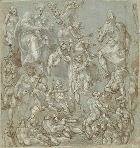 Heiliger Josef und das Christkind mit Engeln und Putti von Cesare Pollini