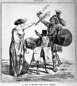 Buridans Esel zwischen zwei Meinungen - von Cham, in „Charivari“ vom 29.04.1859 von Amédée de Noé
