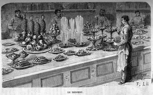 Küchen des Palais des Tuileries: Zubereitung von Desserts während eines Empfangs unter dem Zweiten Kaiserreich. Gravur von Barbant von Charles Barbant