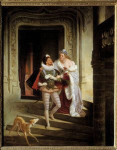 Die Marquise von Noirmoutiers, Charlotte de Beaune Semblancay, versucht Heinrich I. von Lothringen, Herzog von Guise, davon abzuhalten, zur Versammlung der Generalstände von Blois zu gehen, vor seiner Ermordung 1588 im Schloss von Blois