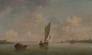 Ein Fischkutter unter Segel bei leichtem Wind in einem Fluss von Charles Brooking