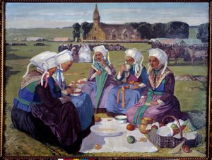 Frauen von Plougastel beim Pardon von Saint Anne la Palud im Jahr 1903. Gemälde von Charles Cottet (1863-1924) von Charles Cottet