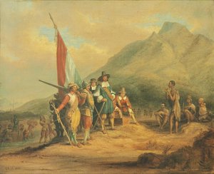 Die Ankunft von Jan van Riebeeck und seinen Männern am Kap der Guten Hoffnung im April 1652