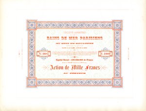 Aktienzertifikat "Pariser Seebäder" von Charles Derriey