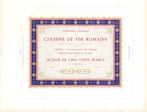 Aktienzertifikat "Römische Eisenbahnen" von Charles Derriey