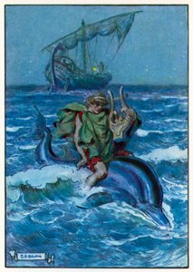 Er entdeckte, dass er auf einem großen, schwarzen Fisch saß