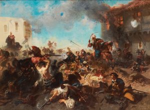 Das Gefecht bei Bender Kalabaliken i Bender, 1877 von Charles Edouard Armand Dumaresq