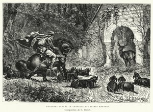 Dagobert vor der Kapelle der Heiligen Märtyrer (Stich) von Charles Edouard Delort