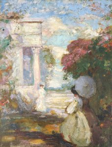 Lyrische Landschaft mit zwei Figuren in Kleidung des 19. Jahrhunderts, 1890-1900 von Charles Edward Conder