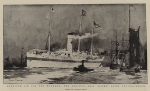 Amerikanische Hilfe für die Verwundeten, das Hospitalschiff Maine vor Gravesend