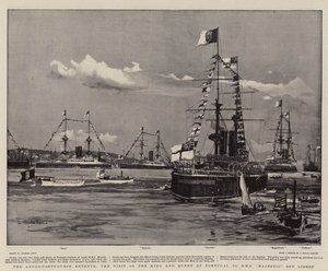 Die anglo-portugiesische Entente, der Besuch des Königs und der Königin von Portugal auf der H.M.S. Majestic vor Lissabon von Charles Edward Dixon