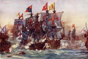 Der letzte Kampf der Revenge, vor Flores, auf den Azoren, 1591