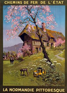 Plakat für die Staatsbahnen - Malerische Normandie: 17. Jahrhundert Hütte auf dem Land in der Normandie von Charles Edward Halle
