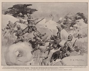 Die Schlacht von Spion Kop, der Sturm auf den Berg unter schwerem Beschuss von Charles Edwin Fripp