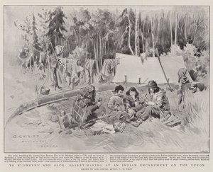 Nach Klondyke und zurück, Korbflechten in einem Indianerlager am Yukon von Charles Edwin Fripp