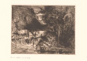 Landschaft mit Kuh und Wasserlauf