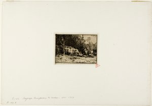 Herde von Kühen kommt aus einem Wald von Charles Emile Jacque