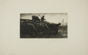 Herde von Kühen am Futtertrog von Charles Emile Jacque
