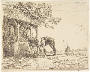 Pferde im Stall von Charles Emile Jacque