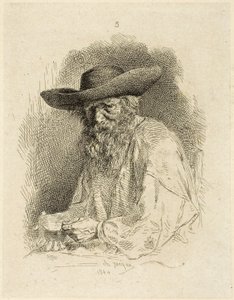 Alter Mann mit Essgeschirr von Charles Emile Jacque