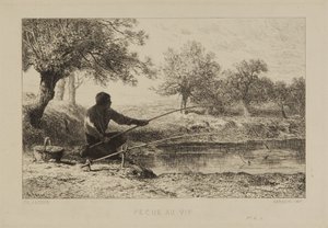 Peche au Vif/Fischen von Charles Emile Jacque