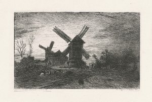 Zwei Windmühlen in Montmartre von Charles Emile Jacque