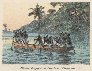 Südafrika: Einheimisches Einbaum auf dem Sambesi, Rhodesien