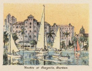 Südafrika: Yachten bei Congella, Durban (Farblithografie)