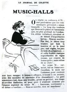 Karikatur von Colette aus ihrem Essay über Music-Halls in Vrilles de la Vigne, veröffentlicht in La Vie Parisienne, Paris, 1908 von Charles Felix Gir