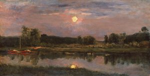 Eine mondbeschienene Flusslandschaft, ca. 1855 von Charles Francois Daubigny