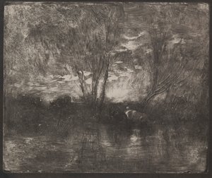 Kühe an einer Tränke, Originaldruck 1862, gedruckt 1921 von Charles Francois Daubigny