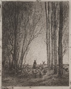 Versammlung der Herde, Originaldruck 1862, gedruckt 1921 von Charles Francois Daubigny