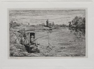 Die Bootsfahrt: Der Schiffsjunge beim Angeln (Leinenfischen) von Charles Francois Daubigny