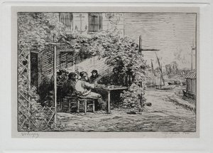 Die Bootsfahrt: Das Mittagessen vor dem Einschiffen in Asnières, 1861 von Charles Francois Daubigny