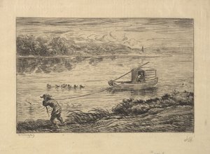 Der Schiffsjunge schleppt das Boot, 1861 von Charles Francois Daubigny