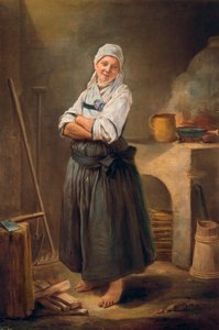 Eine junge Frau aus Sachsen in ihrer Küche. Gemälde von Charles Francois Hutin (1715-1776). 1756. von Charles Francois Hutin