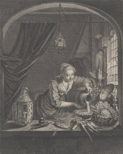 Milchmädchen nach dem Gemälde von G. Dou im Kabinett von Herrn Poullain, Mitte des 17. Jahrhunderts von Charles François Adrien Macret