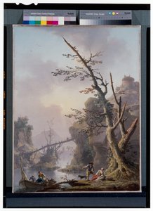 Flusslandschaft mit Fischern, die ihre Netze einholen