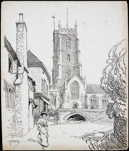 Ein Blick von Süden auf die Prioratskirche St. Georg, Dunster, Somerset von Charles George Harper