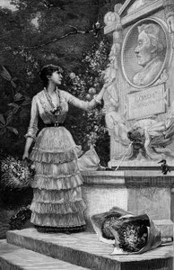 Frau Blanche Baretta (Baretta) (geb. 1855) von der Comédie Française, rezitiert die Verse von Herrn François Coppée vor dem Denkmal von Corot in Ville d