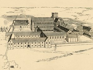 Außenansicht des Benediktinerklosters, 1931 von Charles Henry Bourne Quennell
