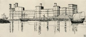Außenansicht von Caernarvon Castle, Nordwales, 1931 von Charles Henry Bourne Quennell