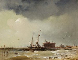 Fischerboote landen an einem Strand