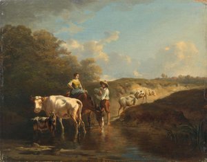 Hirtenpaar mit Tieren an einem Wasserloch von Charles Humbert