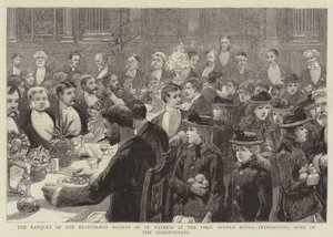 Das Bankett der Benevolent Society of St Patrick im First Avenue Hotel, einige der Preisträger vorstellend